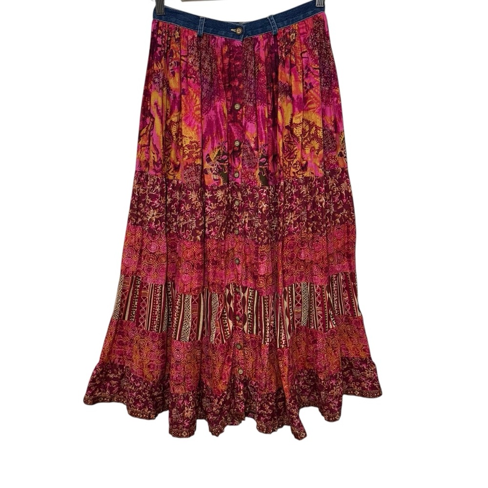 Vintage St. John's Bay Boho Cottagecore Flowy Patchwork Pattern Maxi Skirt, 4 - Picture 3 of 9